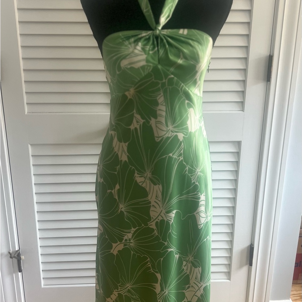 LOFT Green Dress with White Leaf Pattern
